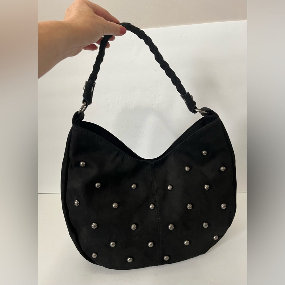 NWT Current Mood Black Studded Faux Suede Hobo Shoulder Bag Dolls Kill Oversized - Picture 6 of 10